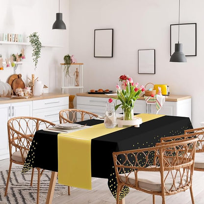 24 Pack Black and Gold Tablecloth and Table Runner Set Party Decorations - Image 4
