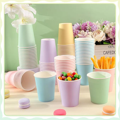 NatNarr 100 Pack Pastel Paper Cups, 9oz Pastel Party Cups | Rainbow Paper Cup - Image 3