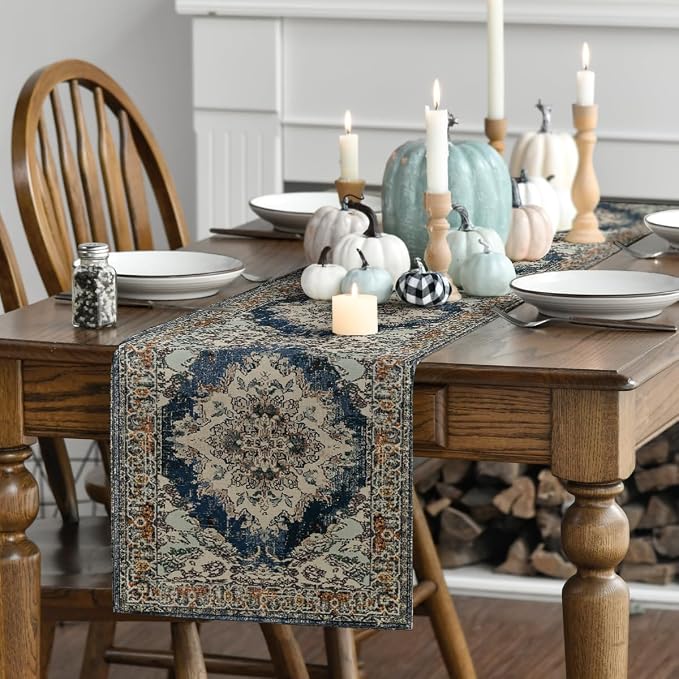 Artoid Mode Boho Bohemia Style Black Table Runner, Country Rustic Farmhouse - Image 3