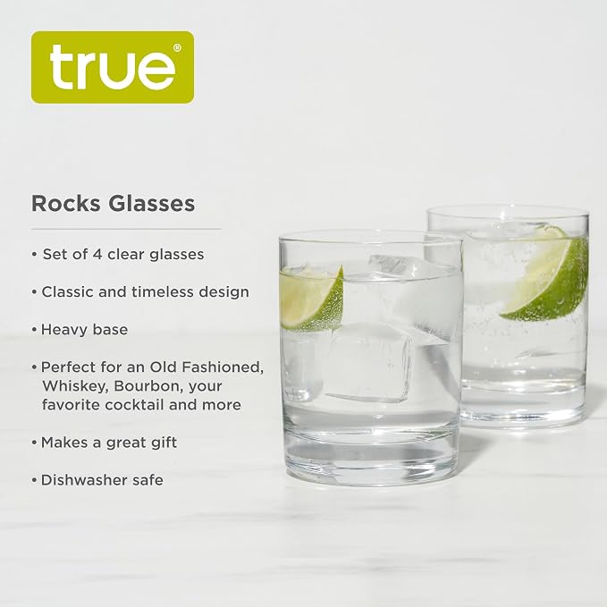 True Rocks Glass, Whiskey Tumblers, Old Fashioned Bourbon Scotch Brandy Rum - Image 2