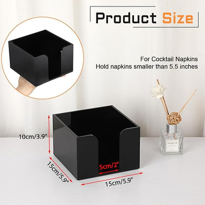Sumnacon Square Acrylic Napkin Holder - Stylish Black Cocktail Napkin Holders for Table Countertop Kitchen, Decorative Napkin Dispenser Tray for Wedding Party Restaurant Office Hotel, 4 Inch Height