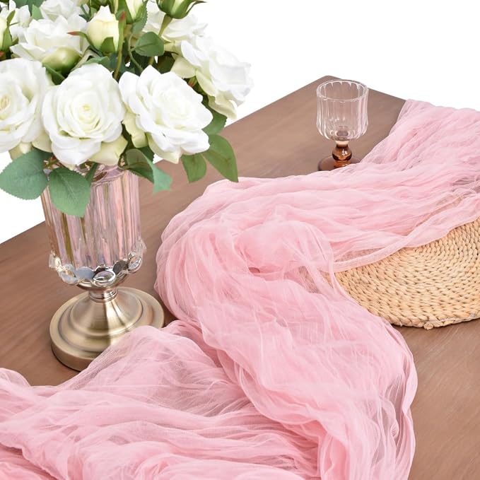 Pink Cheesecloth Table Runner Cheese Cloth Wedding Birthday Party Decor | 10Ft - Image 6