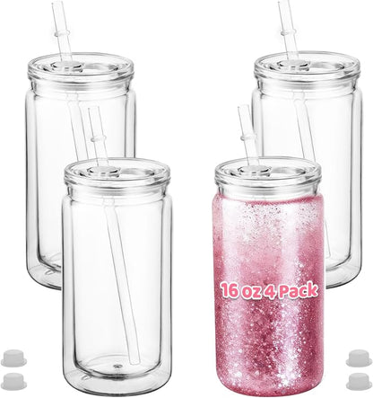 4 Pack 16oz Acrylic Snow Globe Tumbler Cups by Cuguords