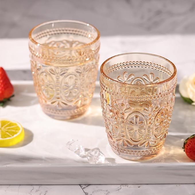abrwyy Amber Glassware set of 4 Vintage Drinking Glasses, 9.5oz Amber Heavy - Image 2
