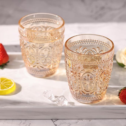 abrwyy Amber Glassware set of 4 Vintage Drinking Glasses, 9.5oz Amber Heavy - Image 2