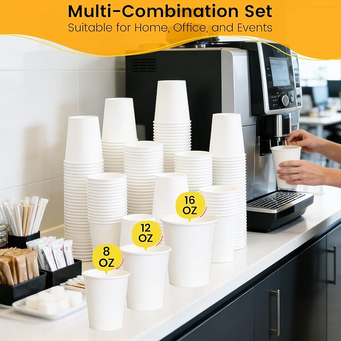 8 oz Paper Coffee Cups, 300 Pack Bulk White Disposable Paper Cups - Image 5