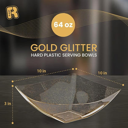 R-kay 6 Pack Plastic Serving Bowls - 64 OZ Gold Glitter Bowls - Salad Bowls - Image 2