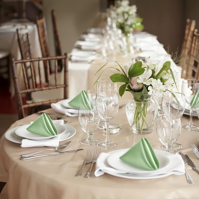 P Pothuiny 50 Pcs Sage Green Satin Napkins 17 x 17 in, Satin Cloth Napkins | - Image 7