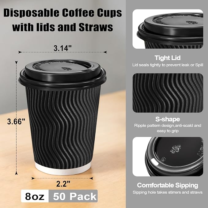 Lamosi 50 Pack 8 oz Disposable Coffee Cups - Image 2