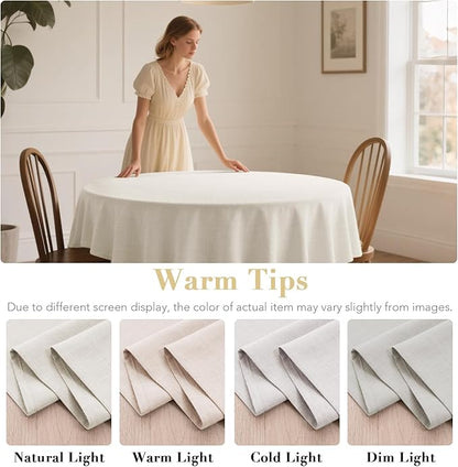 H.VERSAILTEX Linen Table Cloths Round 60 Inch Premium Tablecloth Spill-Proof Waterproof Table Cover for Dining Buffet Feature Extra Soft and Thick Fabric Wrinkle Free, Natural