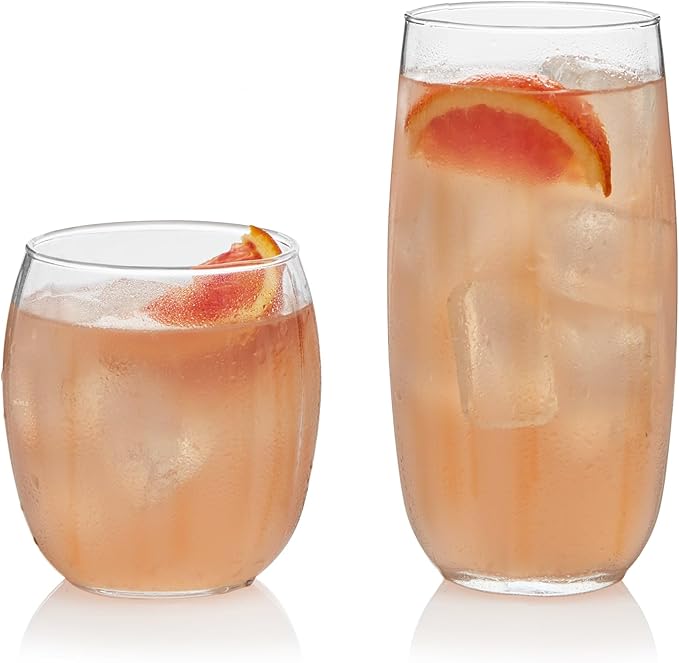 Libbey Samba Rocks and Tumbler Glass Cups Set of 16, All Purpose Everyday by Libbey