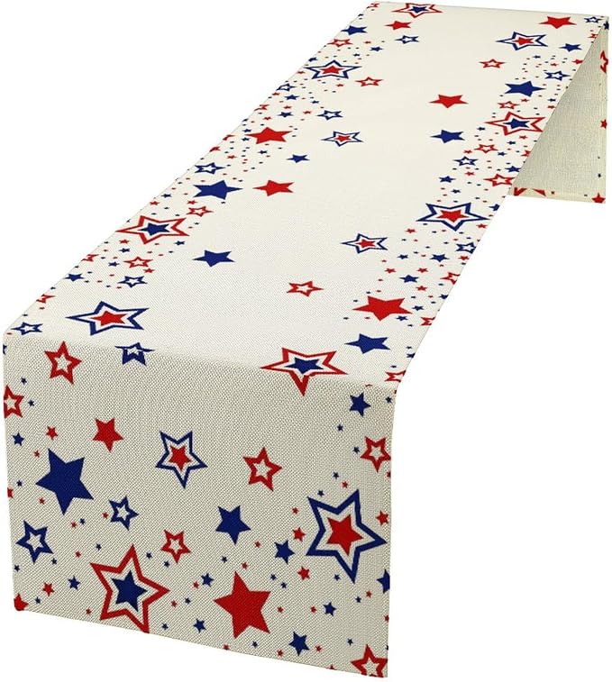 4th of July Table Runner, American Stars Patriotic Independence Day Table Runner by JanJCurt