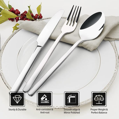 Silverware Set for 12, 60 Piece 18/10 Stainless Steel Flatware Utensils Cutlery - Image 3