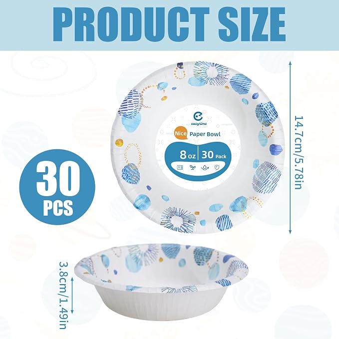 30 Pack Paper Bowls, 8 Oz Disposable Soup Bowl, Heavy Duty Printed Disposable - Image 4