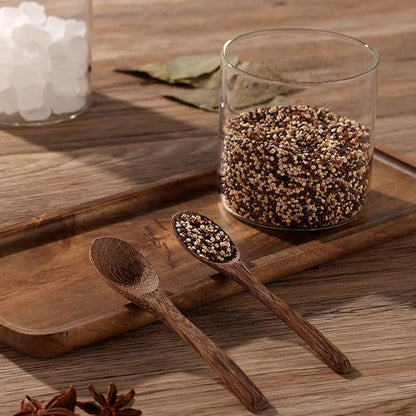 3 Pack 250ml / 8.5oz Clear Glass Spice Jar with Acacia Wooden Lid and Spoon, Classic Style, Kitchen Storage Container, 3.2 inches (diameter) x 3.5 inches (height)