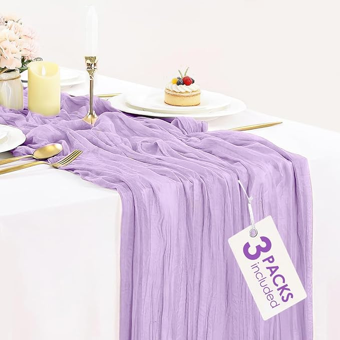 3 Pack Purple Cheesecloth Table Runner 35x120 Inches, Summer Boho Rustic Lilac by BlueTopCoLtd