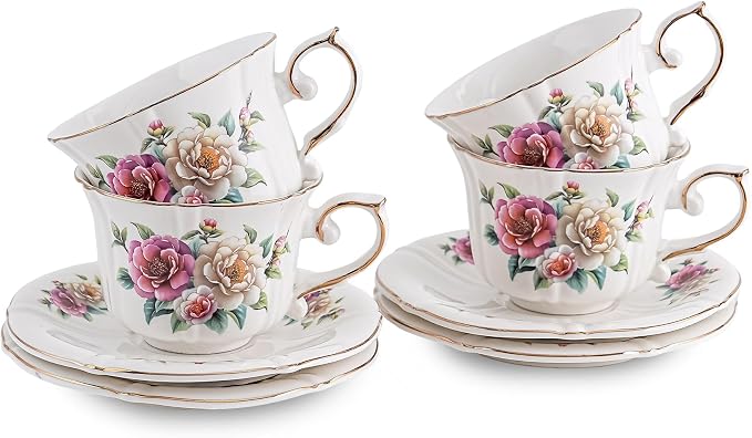 Ceramic Cups with Saucers set of 4，7 Ounce Espresso Cups by Unknown