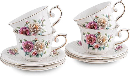 Ceramic Cups with Saucers set of 4，7 Ounce Espresso Cups by Unknown
