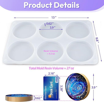 HeyClear Silicone Molds for Resin Coasters 6-Cavity Round Epoxy Resin Molds | - Image 3