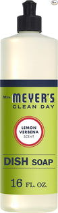 Mrs. MEYER'S Clean Day Liquid Dish Soap, Cruelty Free and Non-Toxic, Lemon Verbena Scent, 16 oz- Pack of 6