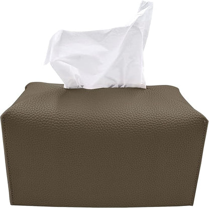 Carrotez Tissue Box Cover, [Refined] Modern PU Leather Rectangular Tissue Box Holder - Decorative Holder/Organizer for Bathroom Vanity Countertop, Night Stands, Office Desk 9.5"X5"X5" - Cocoa Brown