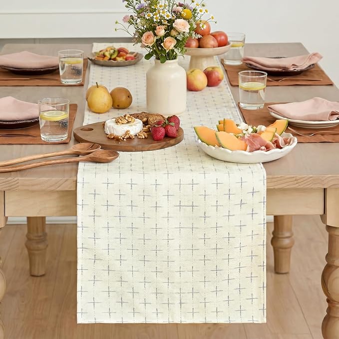 Artoid Mode White Cross-Star Textured Table Runner, Seasonal Waterproof Rustic - Image 2