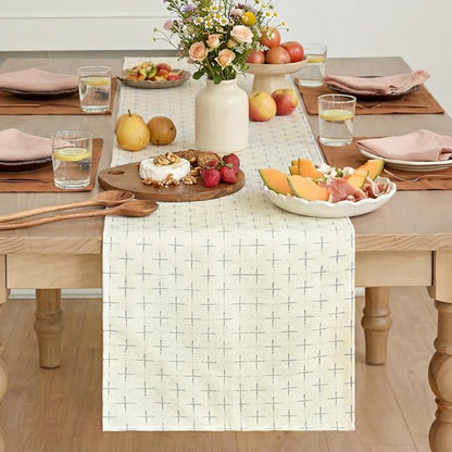 Artoid Mode White Cross-Star Textured Table Runner, Seasonal Waterproof Rustic - Image 2