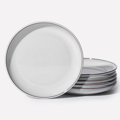 Salad Plates Set of 6, Microwave Safe Plates for Dessert, Appetizer, Scratch Resistant and Dishwasher Safe, Moonstone White
