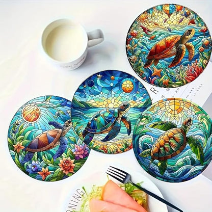 Coasters Set of 8, Wood Coasters for Drinks - Handcrafted Turtle Design Thick Heat-Resistant for Beer, Coffee, Office, Bar, Farmhouse Home Decor, Tabletop Protection, for All Cups