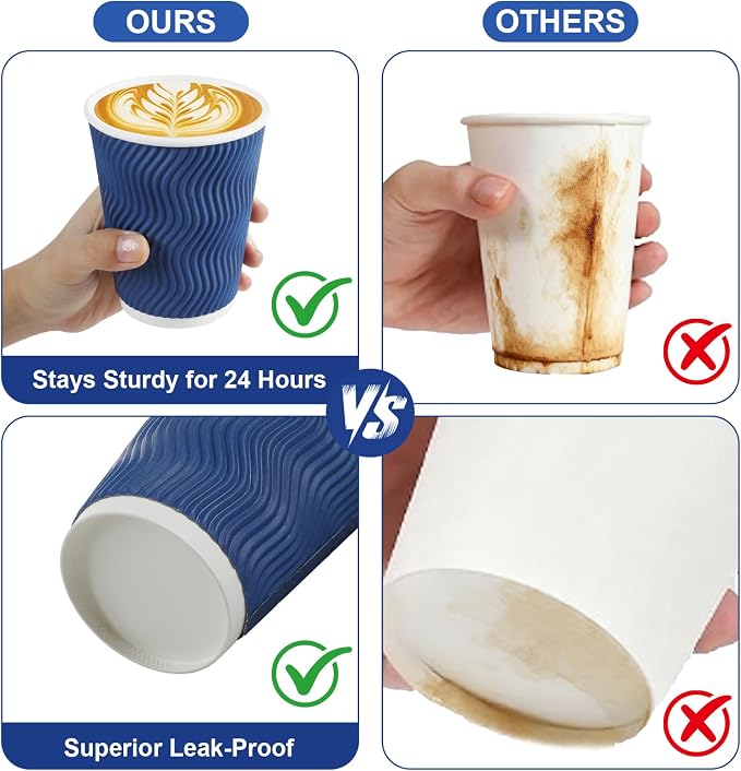 RAZCC Coffee Cups, 120 Pack 12 oz Disposable Insulated Paper Cups, Corrugated - Image 5
