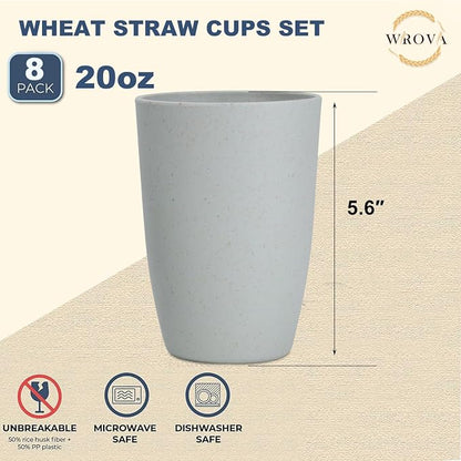 Wrova Wheat Straw Cups 8 PCS Good Alternative to Plastic Reusable Cups 20 oz - Image 2