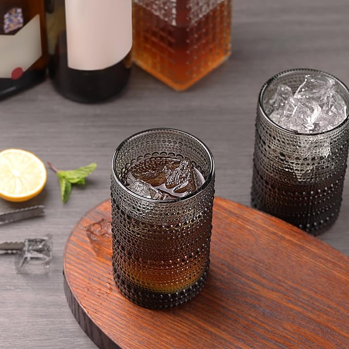 Moretoes 15oz Gray Hobnail Drinking Glasses Set of 6 | Vintage Highball Glass - Image 4
