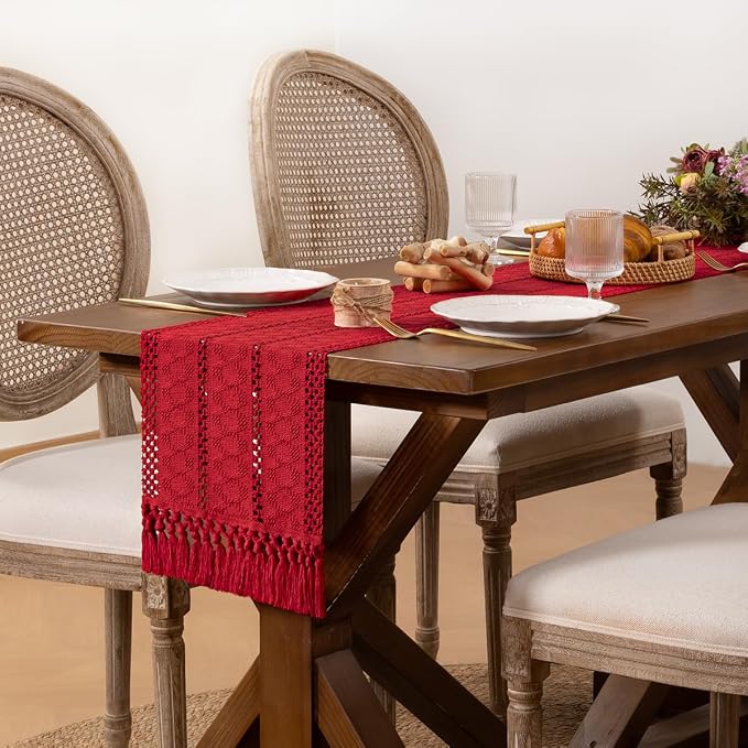 DeZerlor Boho Macrame Table Runner Spring Easter Farmhouse Woven Table Runner - Image 3