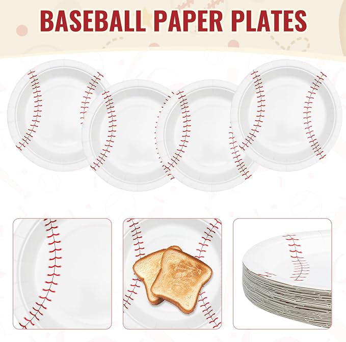 Baseball Paper Plates, 7 Inch, 40 Pack | Baseball Party Decorations Supplies - Image 6