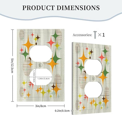 Outlet Covers Mid Century Modern Retro Stars 1 Gang Duplex Light Switch Cover Plate Decorative Wall Plates Electrical Switchplate Receptacle for Bathroom Bedroom Decor（2 Pack）