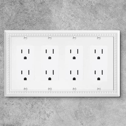 Henne Bery Sunken Pearls Heavy Duty Decorative Wall Plate Switch Plate Outlet Cover (Quad Decorator, White)