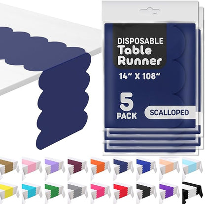 Navy Blue Scallop Table Runner, Disposable Plastic, 5 Pack by Swanoo