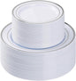 BESTVIP 100PCS Silver Plastic Plates, Disposable Party Plates with 50 Dinner Plate and 50 Dessert Plate for Party, Wedding and Birthday