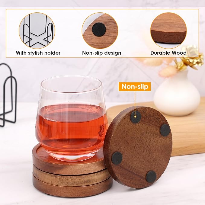 4 Pcs Wood Coasters for Drinks Absorbent, Wooden Coasters - Image 3
