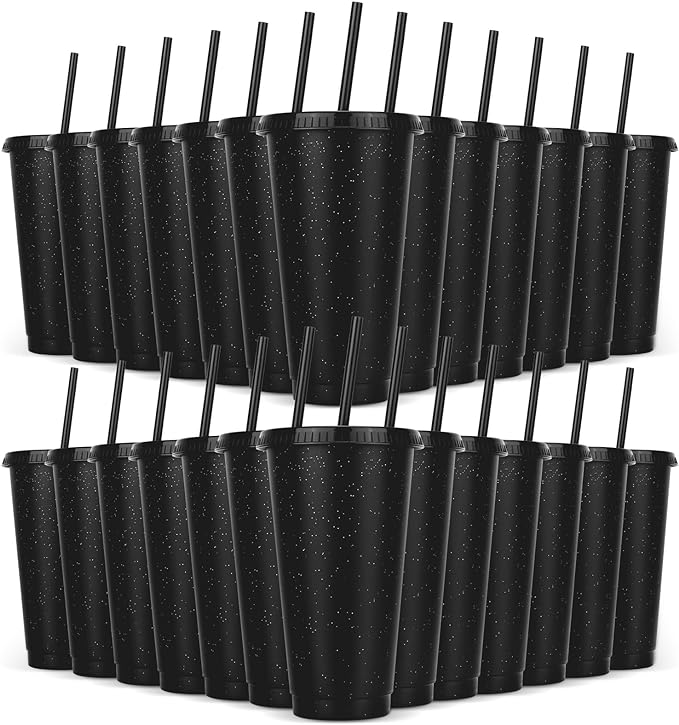 24 Pack Plastic Tumblers with Lids and Straw, Reusable Cups with Lids and by LEIFEOSH