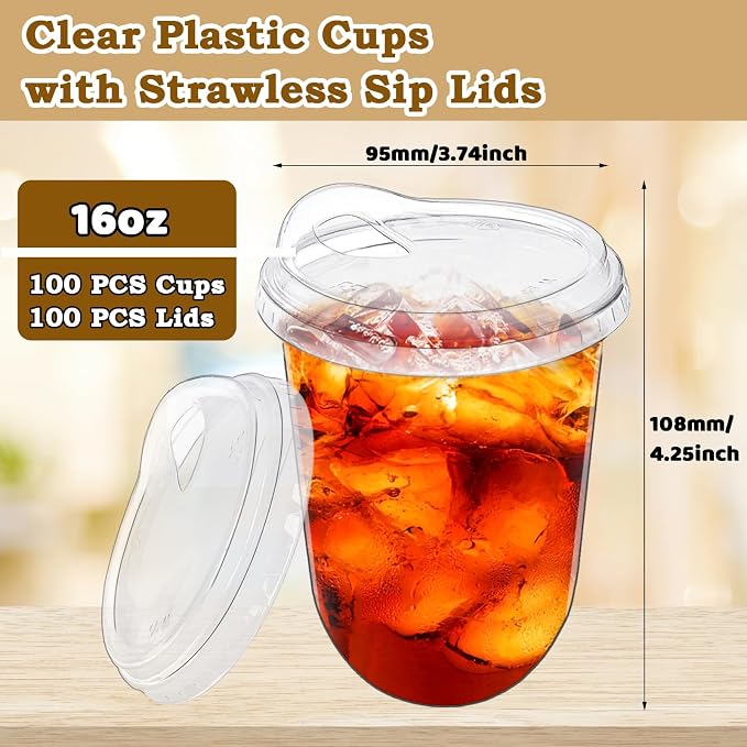100 Pack 16 oz Clear Plastic Iced Coffee Cups - Image 2