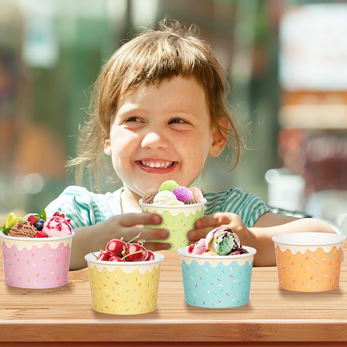 Hallswl 100pcs 9oz Ice Cream Bowls Disposable, Paper Ice Cream Cups, 5 Color - Image 7