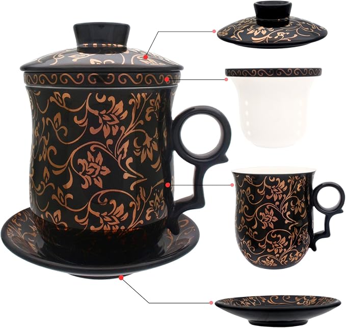 Porcelain Tea Cup with Infuser Lid and Saucer Sets by Unknown