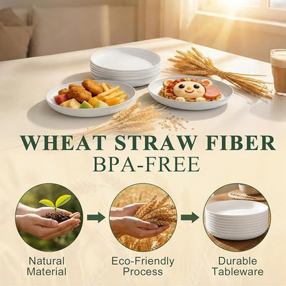 Wheat Straw Plate 8 Inch, Kids Plates Set of 8, Unbreakable Kitchen Plates - Image 3