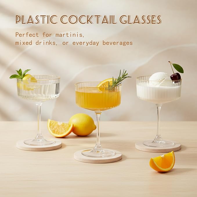 24PCS Plastic Martini Glasses Clear Disposable Coupe Glasses | 10oz, Ribbed & - Image 4