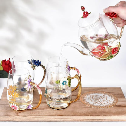 Enamel Glass Flower Tea Pot - Image 7