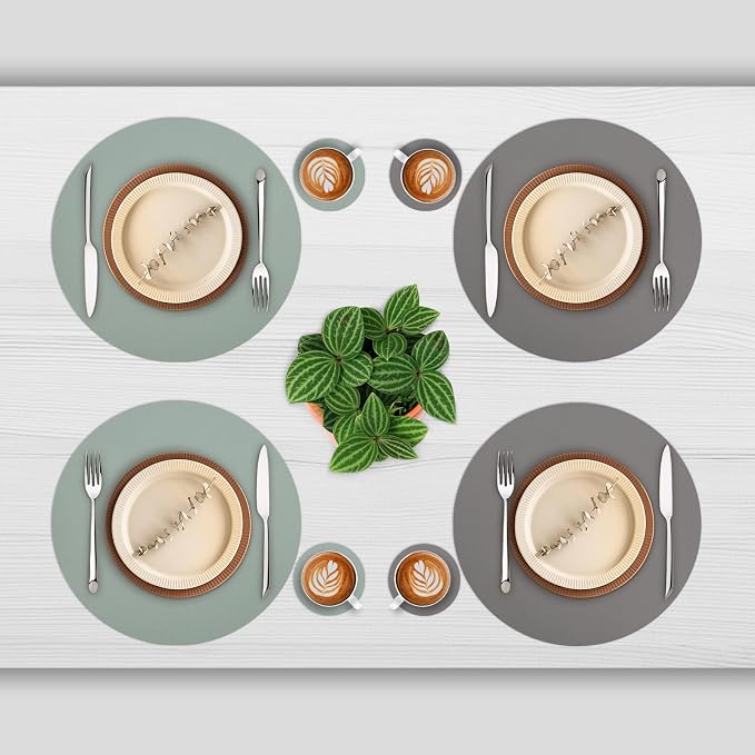 Myir JUN 15 Inches Round Placemats Set of 4 Faux Leather Place Mats | - Image 2