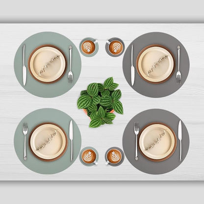 Myir JUN 15 Inches Round Placemats Set of 4 Faux Leather Place Mats | - Image 2