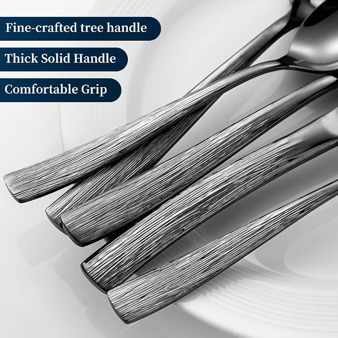 Black Hammered Silverware Set, Heavy Duty Flatware Set, 18/0 Stainless Steel - Image 5