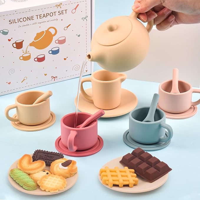 Silicone Tea Party Set for Little Girls Kids Toddlers Tea Set - Image 4